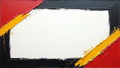 Abstract painting with red, black, and yellow colors on canvas  