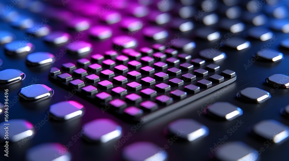 Aufkleber closeup view of a sleek, modern computer keyboard with brightly illuminated, multicolored buttons an