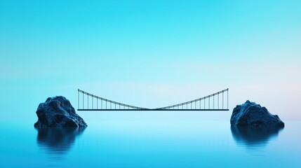 Black partnership concept with a bridge connecting two land masses, representing strong collaboration.