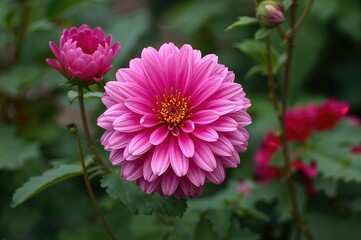 Fototapeta premium Blooming pink flowers in a vibrant summer garden scene