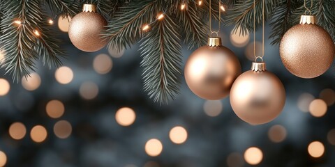 Rose Gold Ornaments Adorn A Christmas Tree Branch