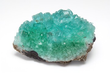 Colorful fluorite mineral sample with white, green, and blue hues isolated on a natural background