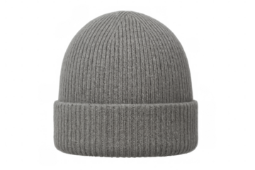 Gray knitted winter beanie hat isolated on transparent background