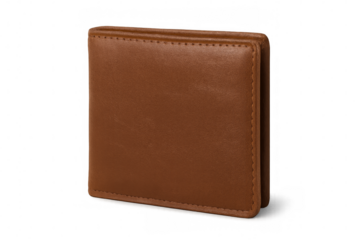 Closed brown leather wallet on transparent background