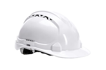 White safety hard hat,  angled view.  Glossy finish