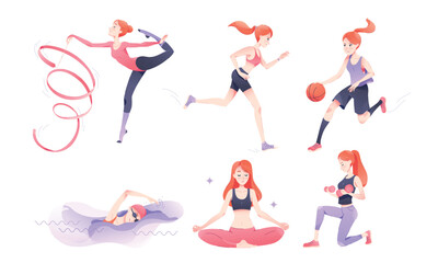 Dynamic and Exciting Sports Activities Featuring a Young Woman Engaged in Various Sports