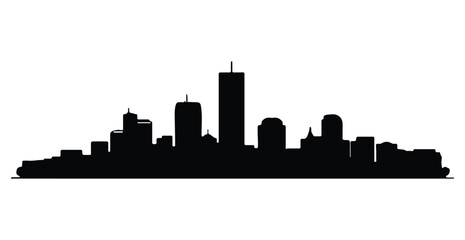 Fototapeta premium City skyline silhouette featuring modern skyscrapers and urban architecture in a black and white illustration