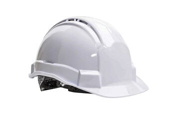 A white safety helmet, angled, studio shot