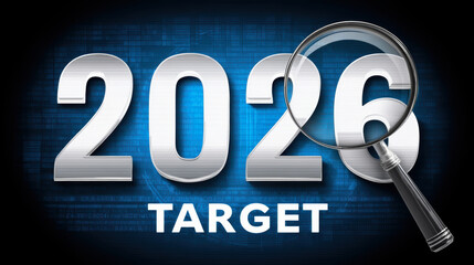 Glowing businessman aiming for success in 2026 target goals high-tech environment futuristic perspective