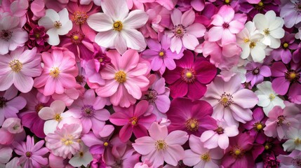 Obraz premium Floral tapestry: a diverse collection of vibrant pink and white cosmos blossoms