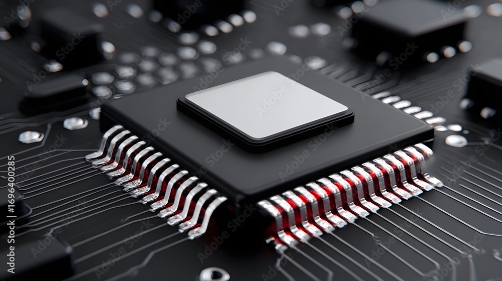 Aufkleber close-up detailed view of a complex computer circuit board featuring various microchips, integrated 