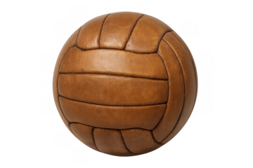 Vintage brown leather soccer ball isolated on transparent background