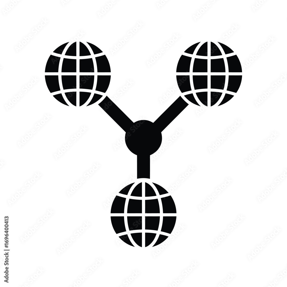 Poster three connected globes representing global network or communication