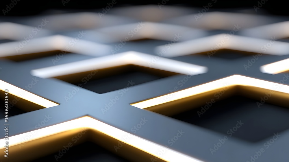 Poster an abstract, minimalist composition of intersecting geometric shapes and luminous lines, creating a 