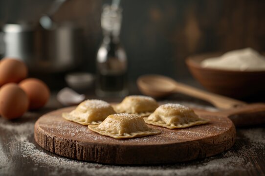 Handcrafted ravioli prepared using cooking tools