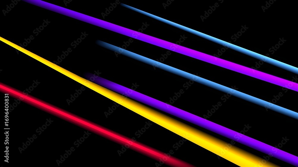 Poster colorful abstract digital backdrop featuring bold, luminous diagonal lines in a spectrum of vivid ne