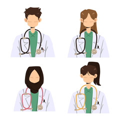 set of doctors in flat illustration