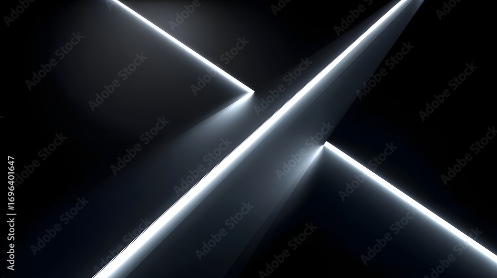 Poster intersecting geometric lines of light and shadow form a bold, minimalist abstract design with a slee