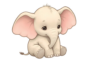 Charming Baby Elephant Illustration: Gentle, Cute Animal Art isolated on transparent background