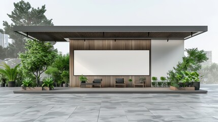 Modern outdoor space with minimalistic design and greenery accents