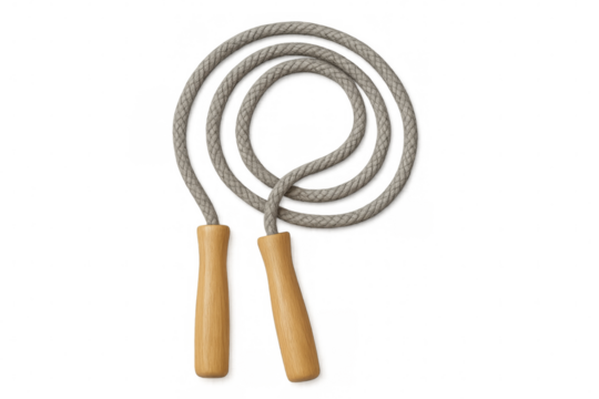 Jump rope with wooden handles on transparent background