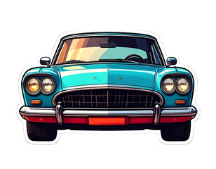 Cartoon Retro Sedan with Bold Colors, Cute Vintage Car Sticker, isolated on transparent background PNG