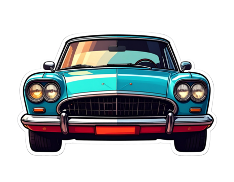 Cartoon Retro Sedan with Bold Colors, Cute Vintage Car Sticker, isolated on transparent background PNG