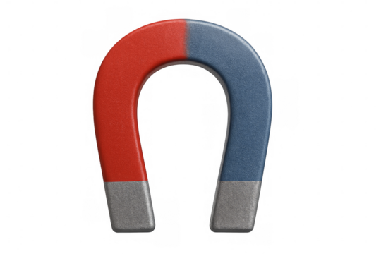 Red and blue horseshoe magnet with transparent background