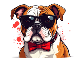  Hipster Bulldog with Sunglasses and Bow Tie, Funny Dog Character, isolated on transparent background PNG