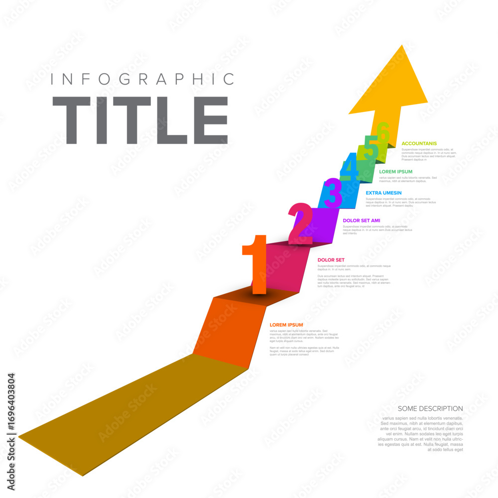 Poster a dynamic infographic template visualizes success with a numbered arrow pointing upwards. this infog