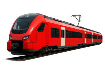 Obraz premium Modern red electric passenger train moving on transparent background