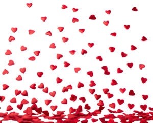 Red heart confetti falling isolated on transparent background