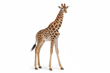 Naklejka premium Lone giraffe on a plain white backdrop