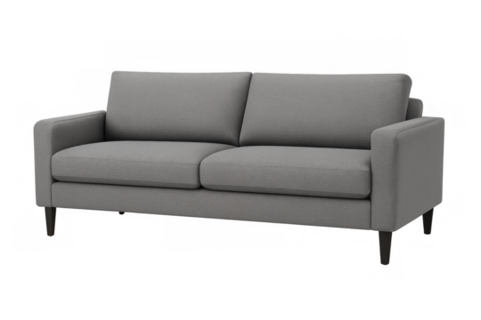 Modern gray sofa isolated on transparent background for interior design projects