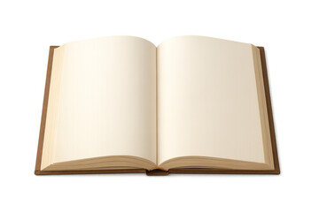 Open book with blank pages on transparent background showing binding and spine