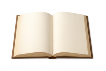 Open book with blank pages on transparent background showing binding and spine