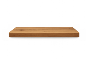 Light brown wooden shelf on transparent background for product placement