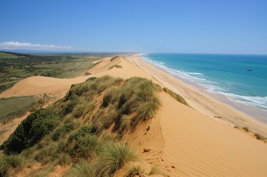 Massive sandy hills in a remote island setting