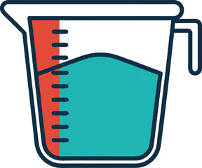 Transparent measuring cup filled with sugar isolated on white background