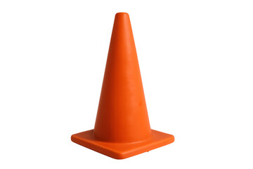 Bright orange traffic cone standing on transparent background