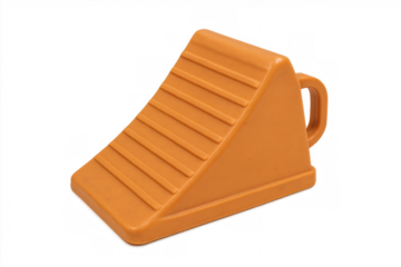 Orange wheel chock on transparent background ensuring safety