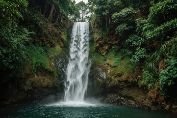 Waterfall located in the northern region of a tropical island