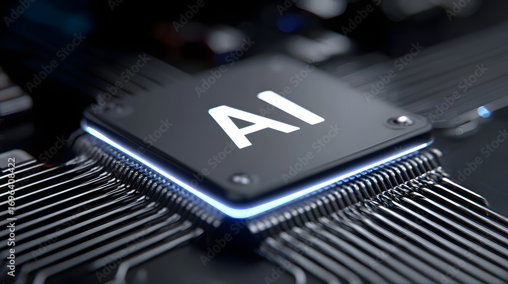 Aufkleber close-up view of an advanced computer processor chip featuring the latest intelligence technology