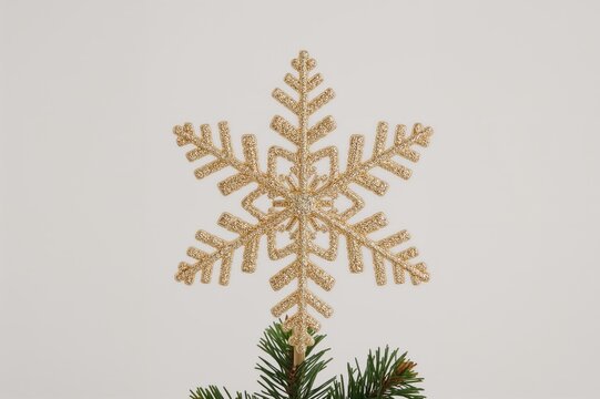 Christmas tree topper featuring a golden snowflake design