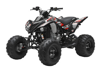 Powerful Black and Red ATV Quad Bike OffRoad Vehicle isolated on transparent background