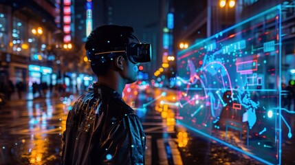 Futuristic VR experience in urban night