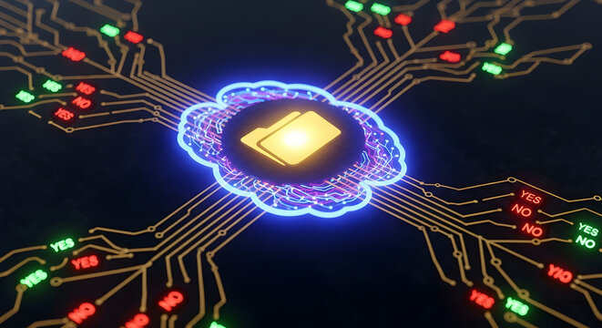 Futuristic Holographic AI Brain with Digital Folder, Data Circuits, Cloud Storage, Cybersecurity, DNA Integration, and Sci-Fi Neural Networks Concept Art