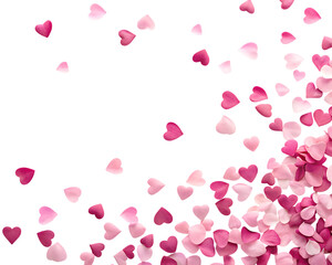 Scattering pink and red heart confetti isolated on transparent background