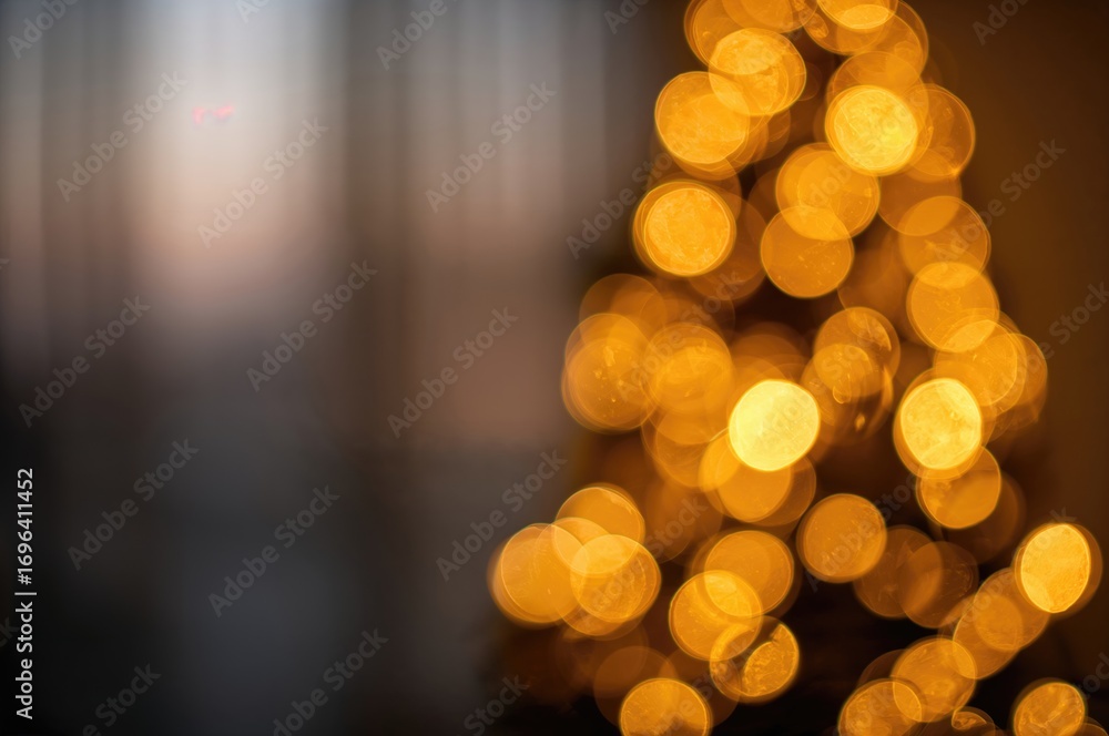 Poster blurred golden holiday lights with bokeh effect and empty space