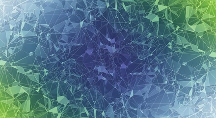 Abstract polygonal network background with blue and green gradient.